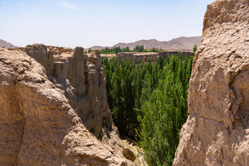 Turpan, China: The site of ruins of the Jiaohe ancient city on an arid plateau in the Turfan oasis in Xinjiang in China