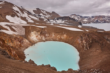 Geothermal waters on Viti crater. Askja area. Iceland landmark