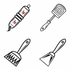 Kitchen utensil icons set cooking tools spatula brush grill cleaner