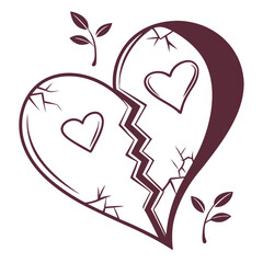 Broken heart illustration cracked heart shape design love pain sorrow