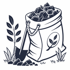 Bag of rocks shovel gardening plant nature eco friendly