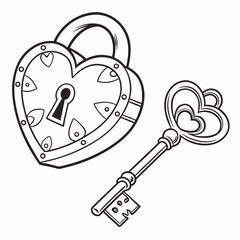 Heart shaped lock and key romantic illustration design