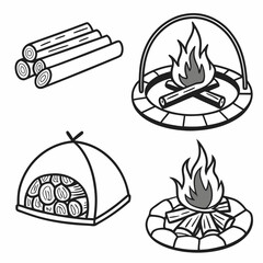 Camping essentials wood fire tent logs campfire