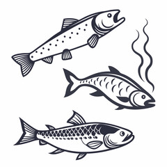 Obraz premium Three stylized fish illustrations leaping and smoking