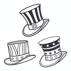 Three patriotic uncle sam top hats stars stripes fourth of july