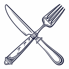 Elegant crossed knife and fork illustration dining cutlery design