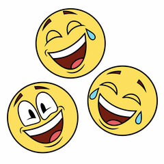 Three cartoon smiley faces laughing hysterically tears of joy