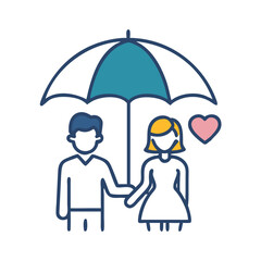 Couple under umbrella protection love icon transparent background