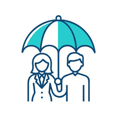 Professional couple protected by umbrella icon transparent background