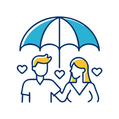Couple under umbrella protection love heart icon transparent background
