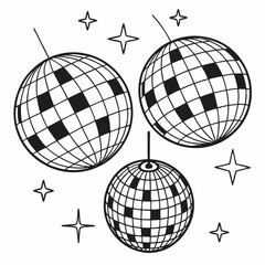Three disco balls with stars transparent background design element
