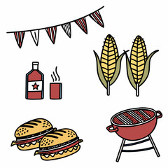 Festive fourth of july bbq party food and drinks illustration