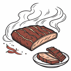 Delicious grilled steak sizzling hot steaming meat