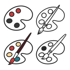 Artist paint palettes with paintbrushes colorful design elements