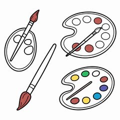 Artist paintbrushes and palettes colorful art supplies
