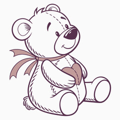 Adorable teddy bear holding heart romantic valentine cartoon illustration