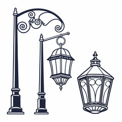 Elegant ornate street lamps vintage design elements