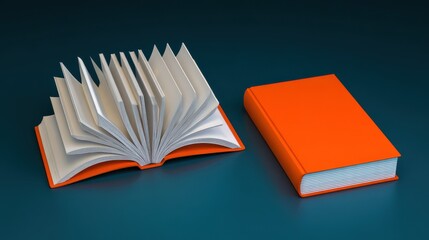 Open and Closed Orange Books on Teal Background
