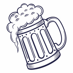 Frothy beer mug line art illustration oktoberfest design