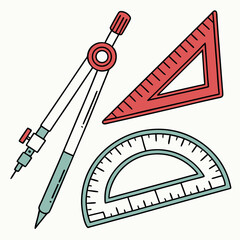 Geometry tools compass protractor triangle ruler