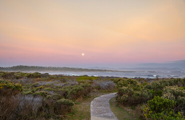 Moon over coastal path