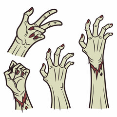 Four zombie hands in different poses halloween illustration