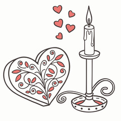 Romantic valentine's day illustration heart box candle hearts