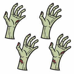 Four zombie hands reaching upwards halloween illustration
