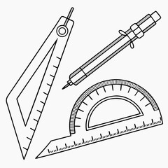Geometry tools set protractor compass triangle ruler