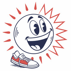 Happy retro sun face with red sneaker design element