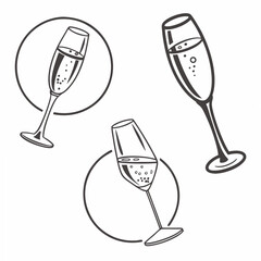 Three professional champagne glasses isolated on white background