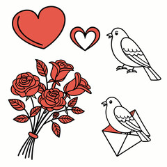 Romantic valentine's day clipart set hearts roses birds envelope