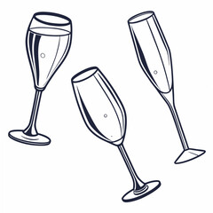 Three professional champagne glasses isolated on white background