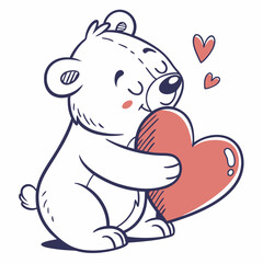 Cute polar bear hugging big heart valentines day