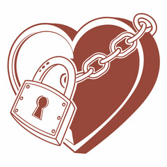 Secured heart love padlock chain romance graphic design