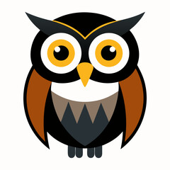 Cute cartoon owl illustration black orange yellow brown