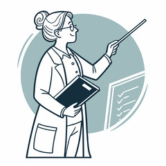 Smiling female teacher presenting lesson plan  classroom education