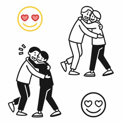 Happy couple embracing love friendship hug illustration