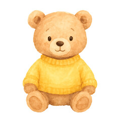 Fototapeta premium Adorable Watercolor Bear in Yellow Sweater, Cute Cartoon Charact