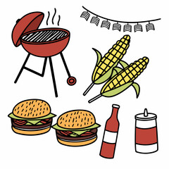 Delicious bbq grill party food icons set