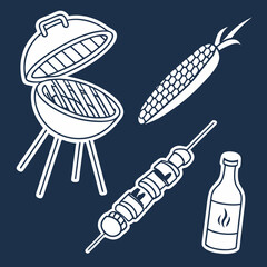 Summer bbq grill corn skewers sauce illustration