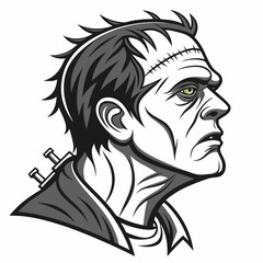 Professional frankenstein monster head profile, isolated cutout