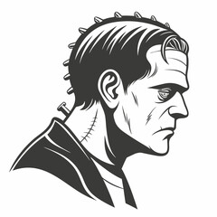 Professional frankenstein monster head profile, isolated cutout