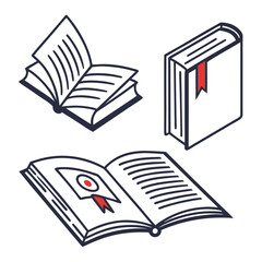 Open and closed books simple line art illustration