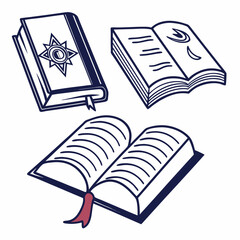 Three open and closed books illustration design
