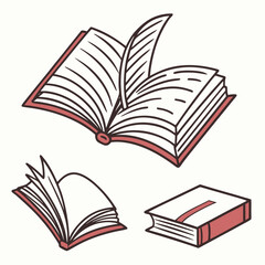 Open book with quill pen and closed book illustrations
