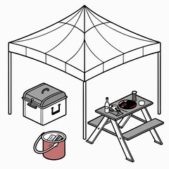 Outdoor picnic setup under pop up canopy tent © nalu