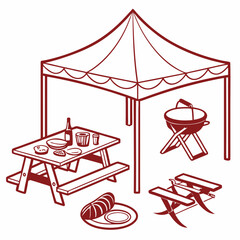 Outdoor picnic setup under party tent