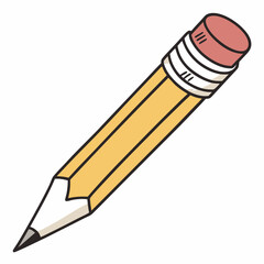 Yellow pencil with pink eraser cartoon illustration