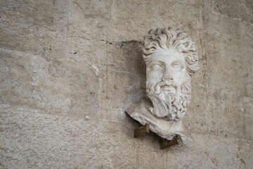 An ancient statue face, recovered from an old archealogical site in Athens, Greece 